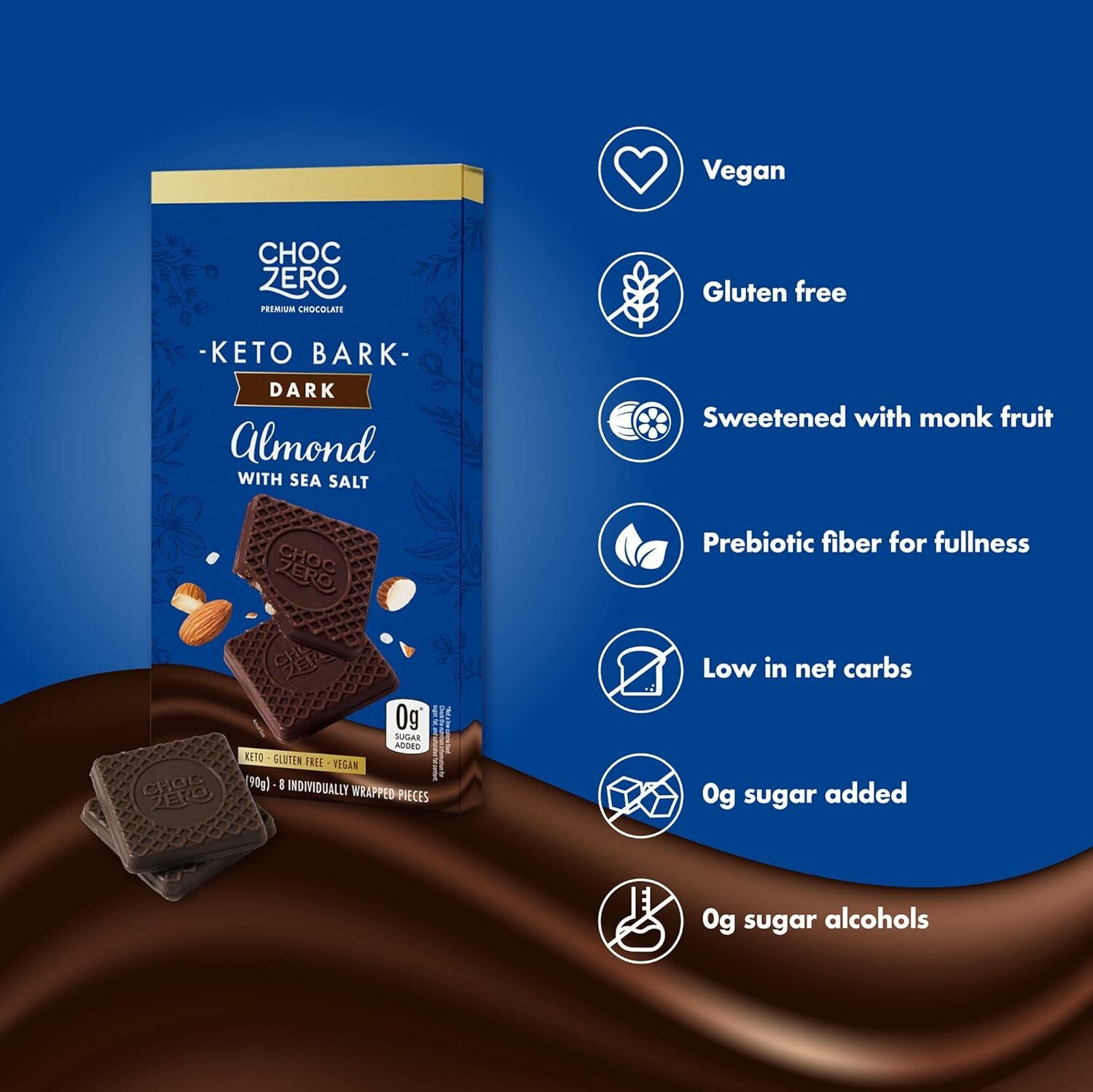 [盒裝]  Choczero 無糖純素黑朱古力塊 -  杏仁海鹽 90g