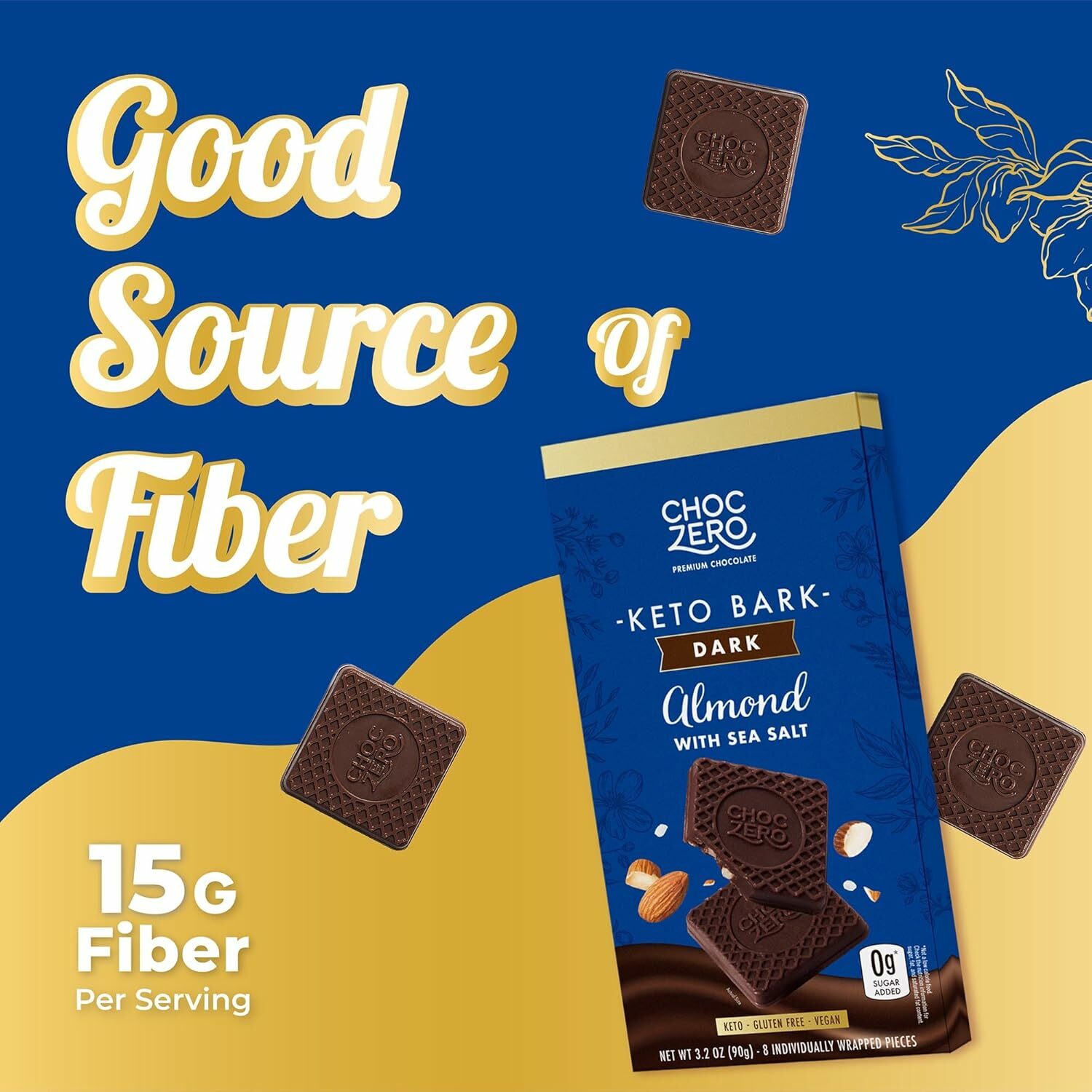 [盒裝]  Choczero 無糖純素黑朱古力塊 -  杏仁海鹽 90g