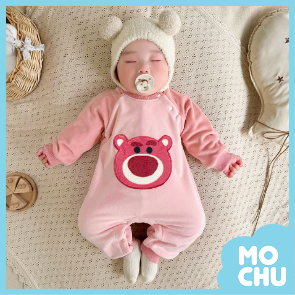 大頭草莓熊毛絨連身衣