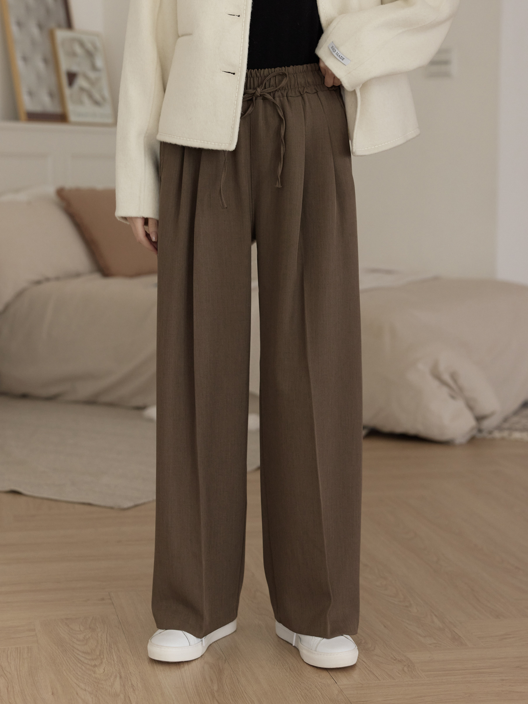 彈性鬆緊綁帶西裝寬褲