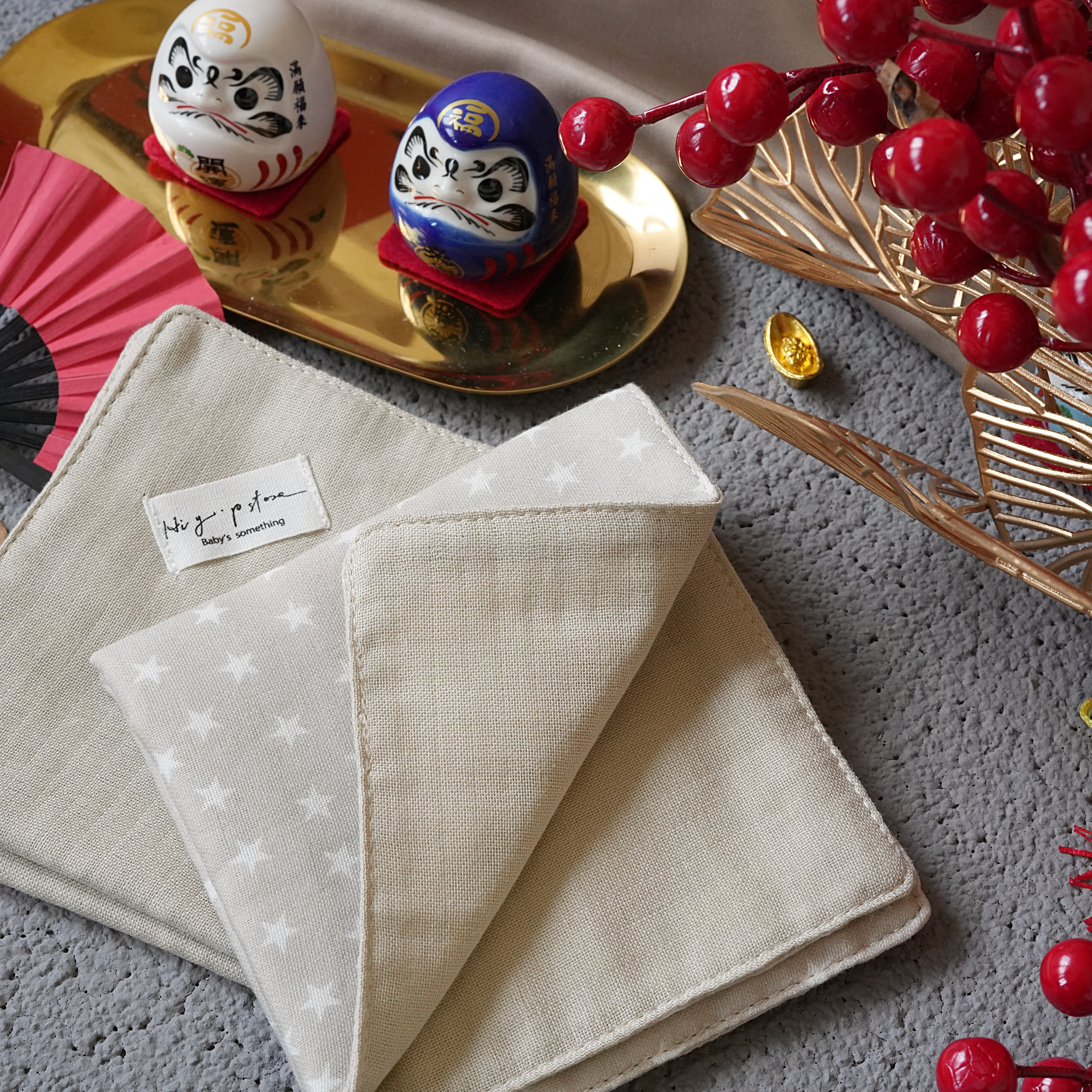 Hi Y.P store-手作六層紗紗布巾-米白星星(2件組)