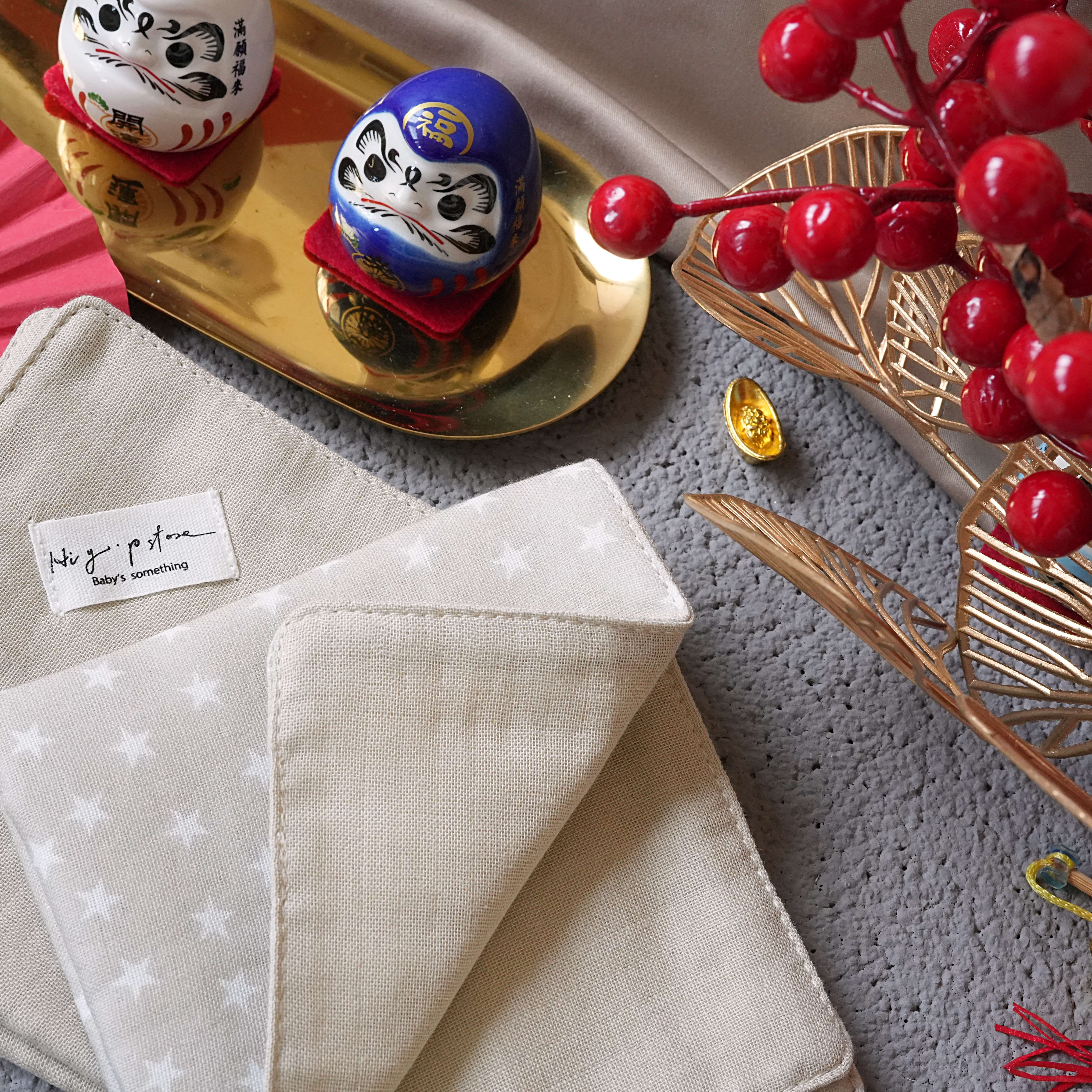 Hi Y.P store-手作六層紗紗布巾-米白星星(2件組)