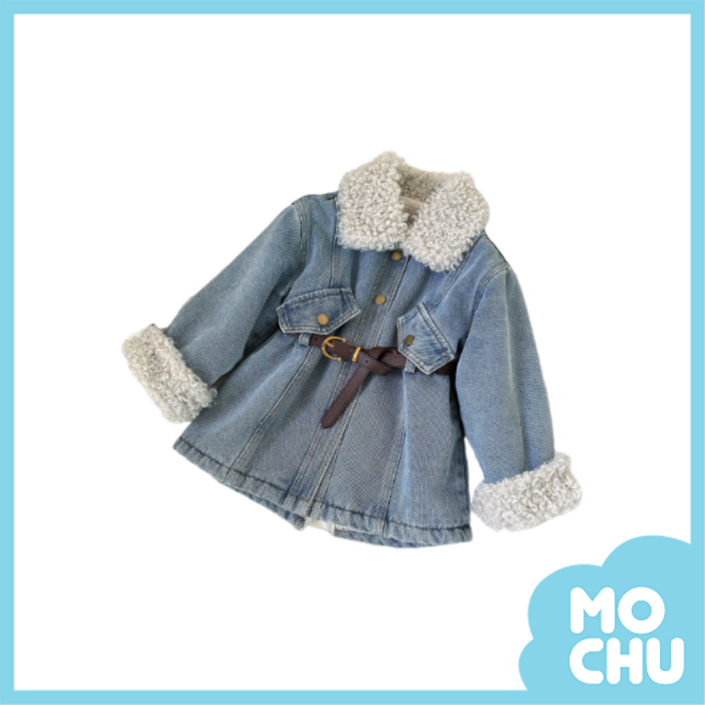 (90cm現貨)QQ毛領加絨牛仔連身裙