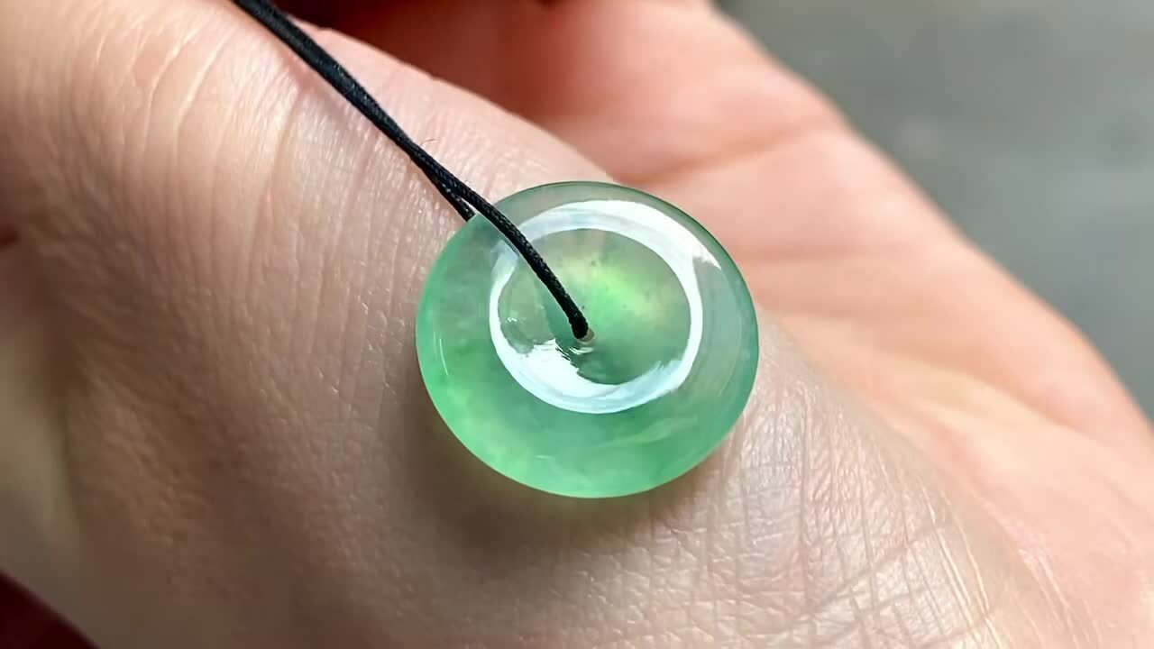 翡翠木那綠平安扣 (16.6mm直徑),天然翡翠A玉, 緬甸玉, Jade, Jadeite