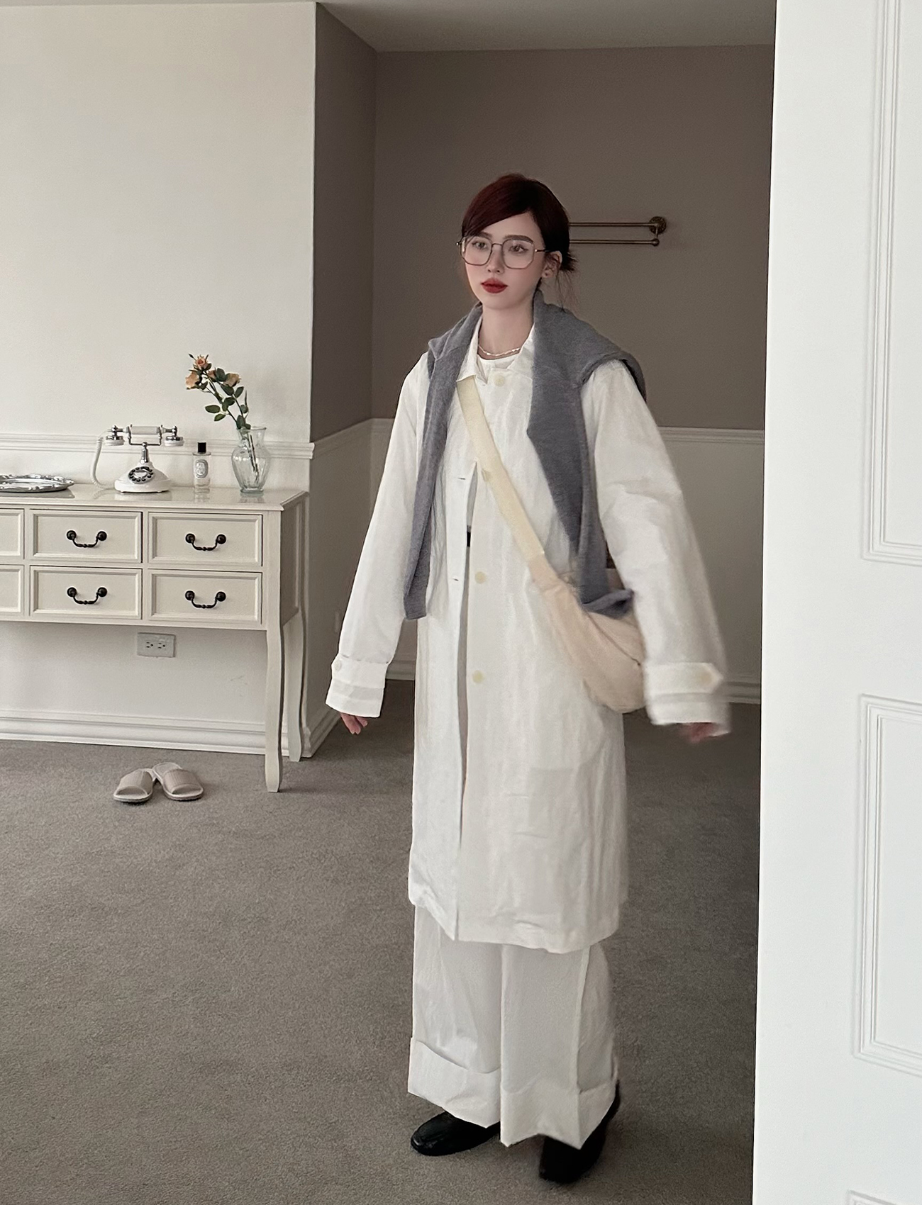 極簡氣質長版風衣外套