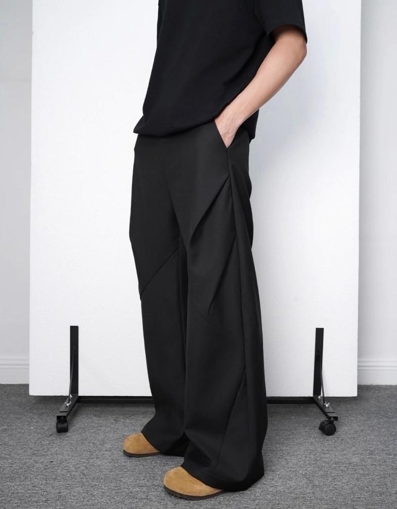 硬挺 壓褶 闊腿 西裝寬褲