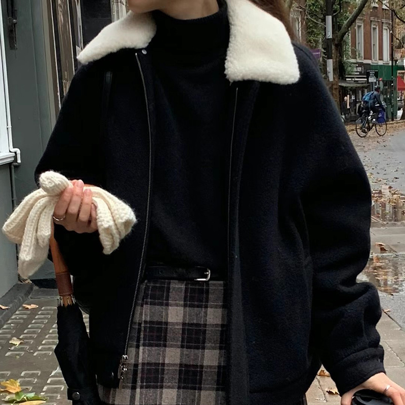 簡約通勤慵懶百搭羊毛夾克外套