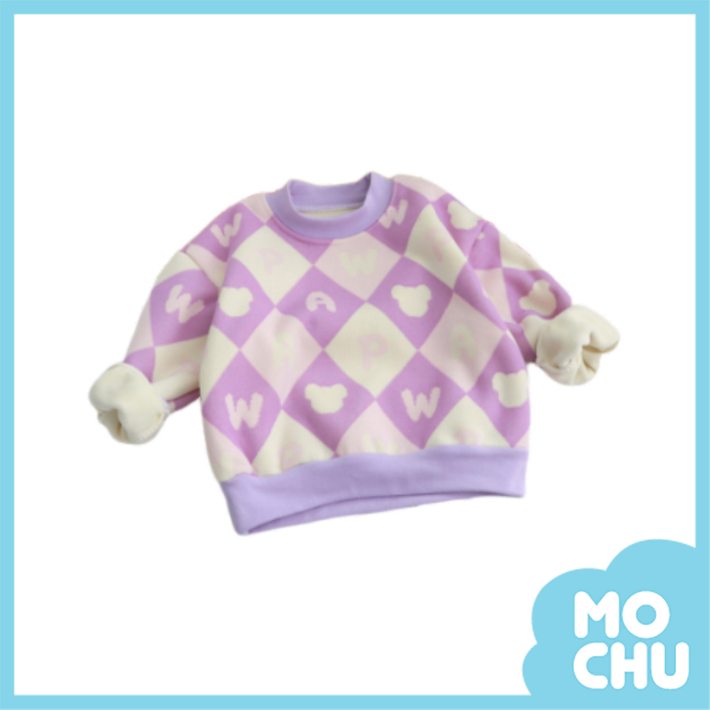 粉紫小熊剪影加絨上衣