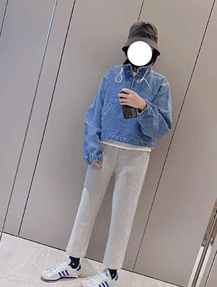 春夏新款/牛仔抽繩大口袋襯衫