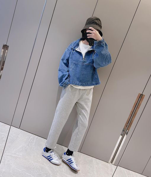 春夏新款/牛仔抽繩大口袋襯衫