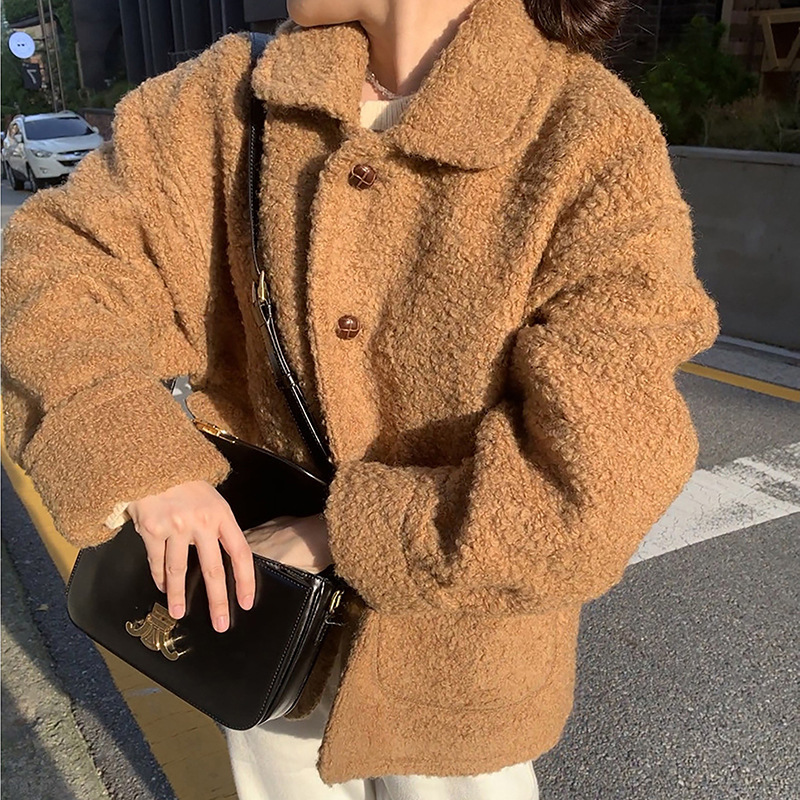 簡約通勤復古百搭圈圈毛外套