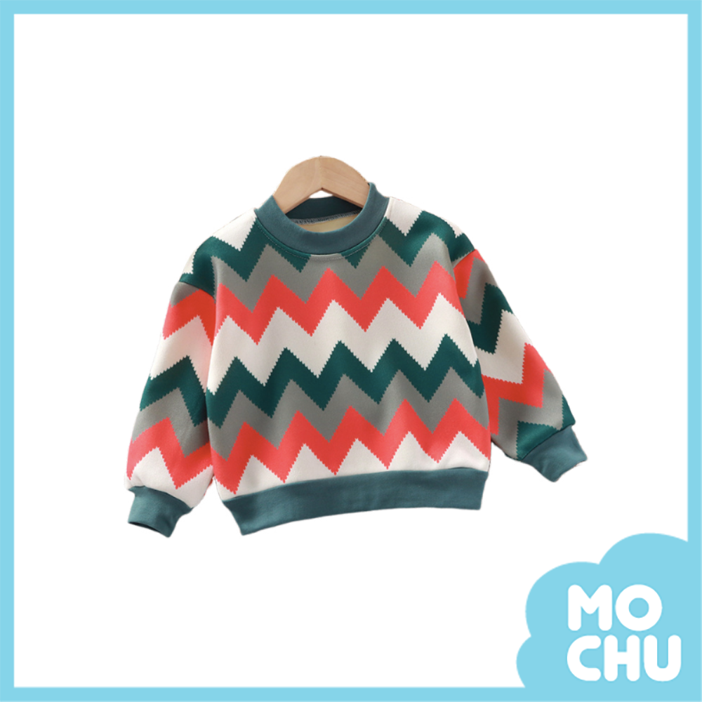 撞色波浪加絨上衣