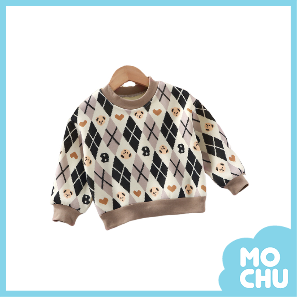 (90cm現貨)愛心小熊菱格加絨上衣