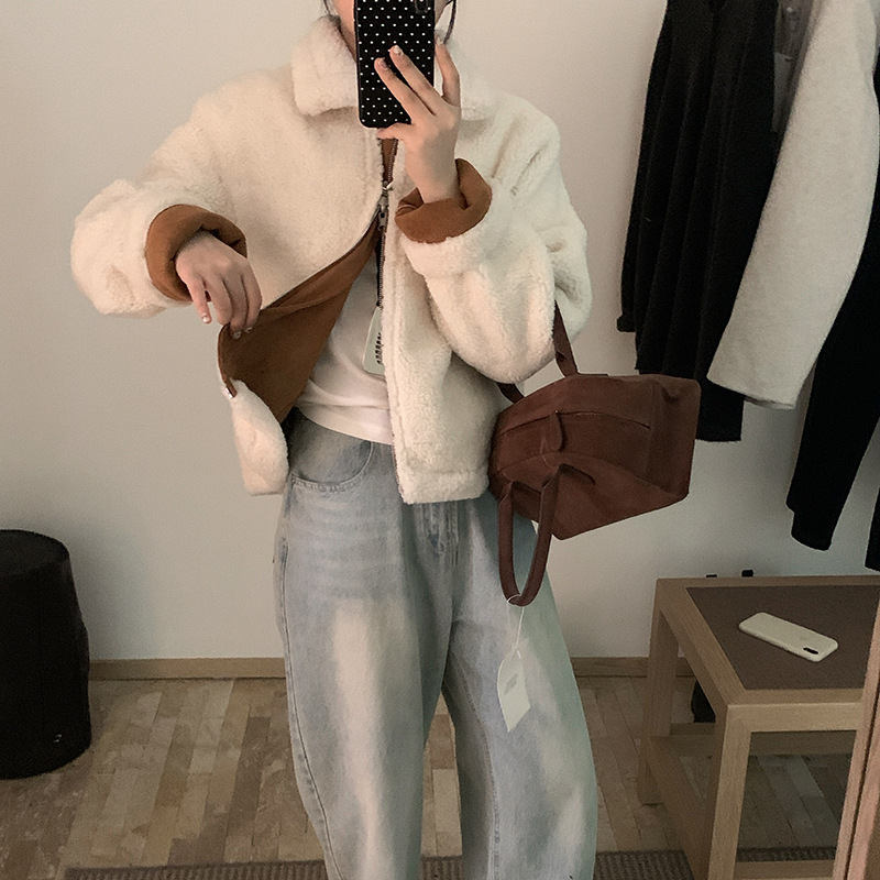 正韓ᴷᴼᴿᴱᴬ 🇰🇷兩面穿百搭短款翻領羊羔毛外套