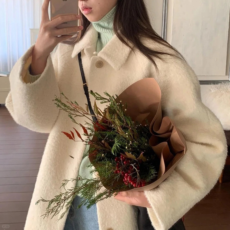 正韓ᴷᴼᴿᴱᴬ 🇰🇷簡約日常復古慵懶通勤百搭廓形羊毛大衣