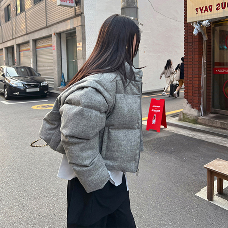 正韓ᴷᴼᴿᴱᴬ 🇰🇷復古簡約休閒通勤百搭羊毛立領羽絨服