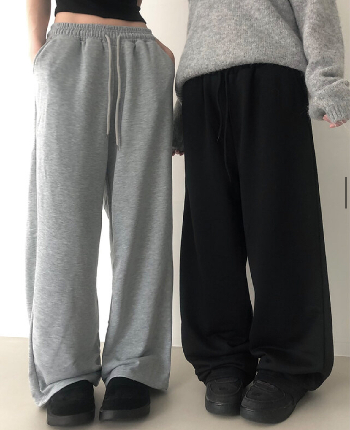 韓國連線🇰🇷 Anyonemore 抽繩落地寬褲 寬鬆 落地 長褲 淺灰色 灰色 黑色/預購