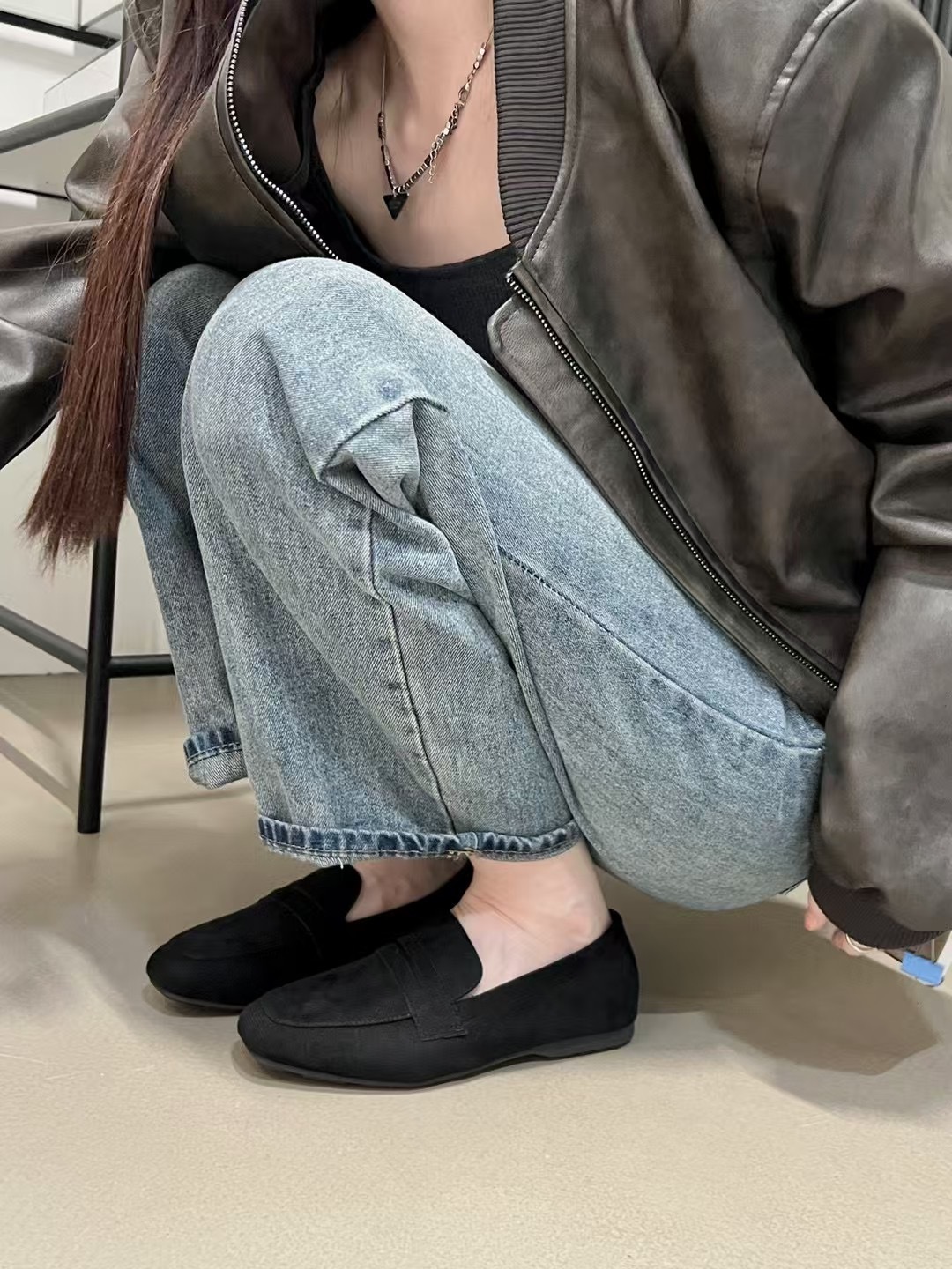 (灰38)厚軟底系列-麂皮豆豆鞋