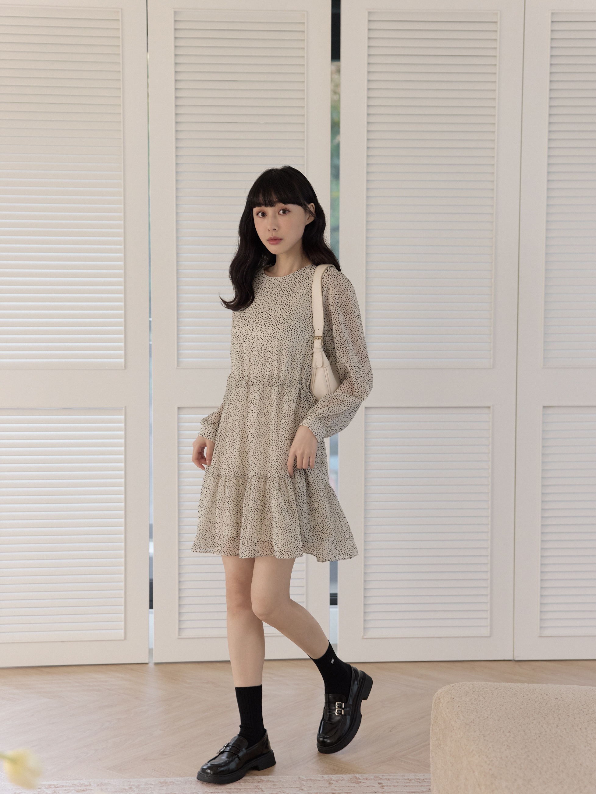 溫柔豹紋蛋糕飄逸短洋