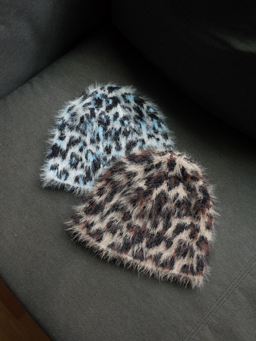 winter leopard print fur beanie