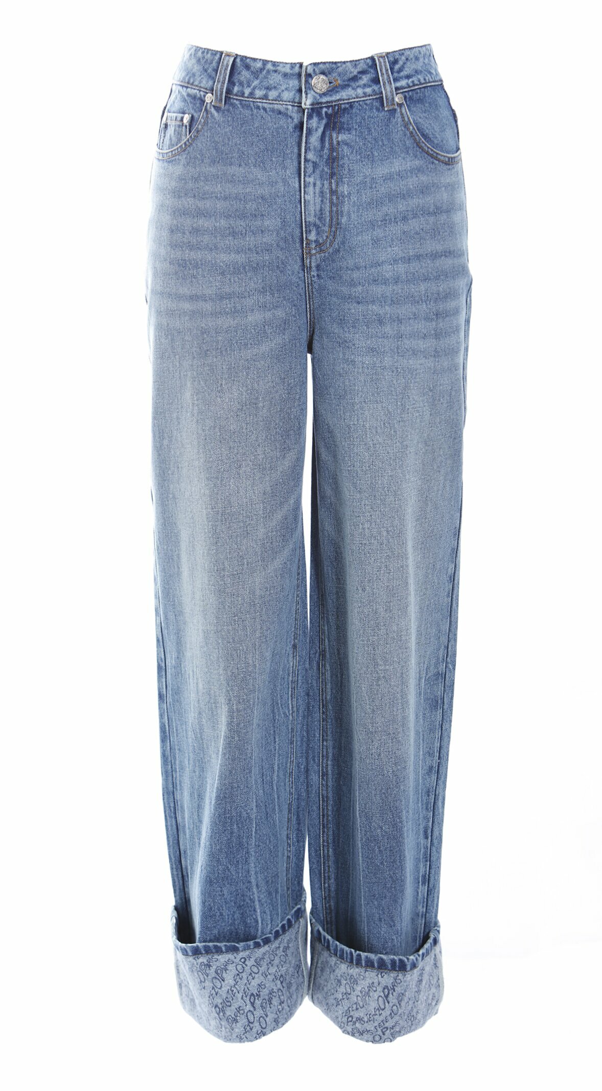 BD15306B1 logo印花反摺牛仔寬褲