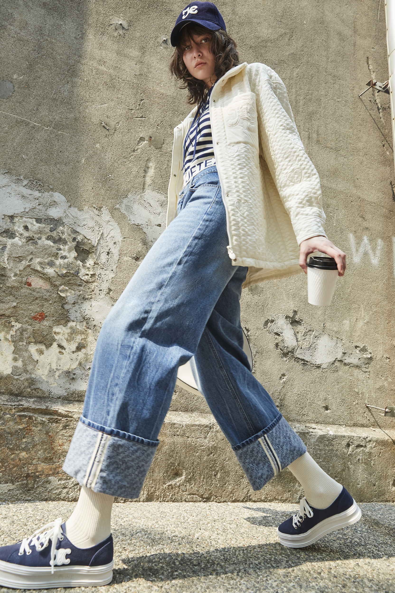 BD15306B1 logo印花反摺牛仔寬褲