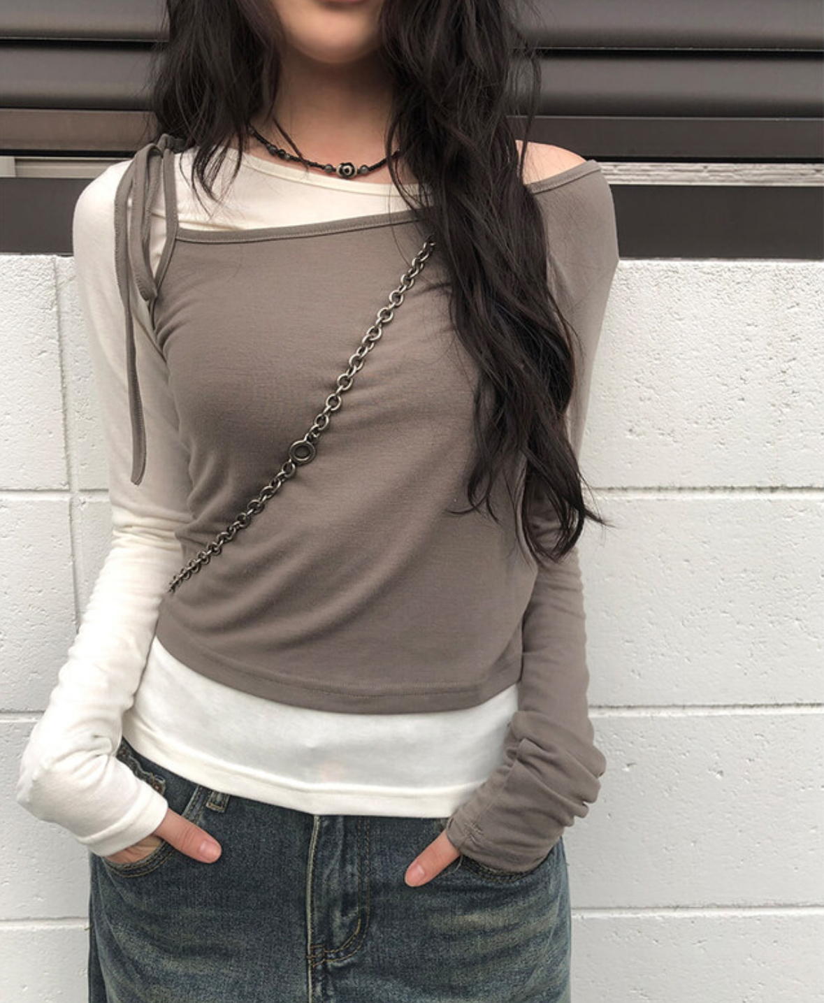 韓國連線🇰🇷 Anyonemore 拼色兩件式長袖上衣 拼色 兩件式 不規則 長袖 3色/預購