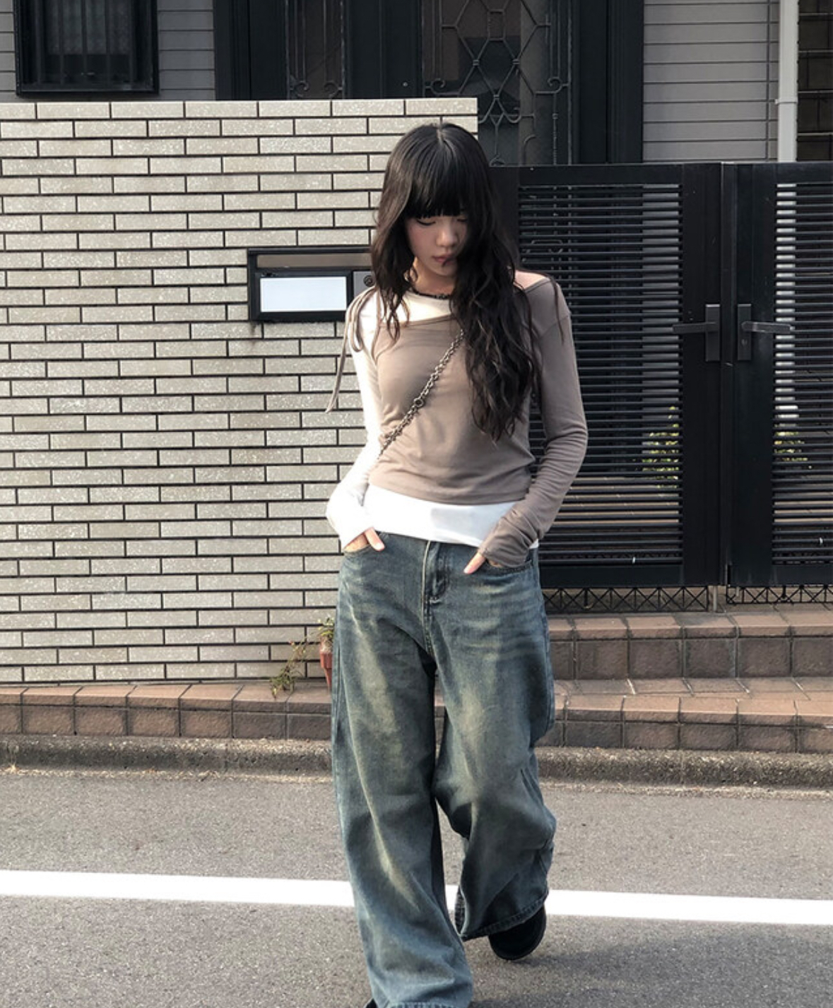 韓國連線🇰🇷 Anyonemore 拼色兩件式長袖上衣 拼色 兩件式 不規則 長袖 3色/預購