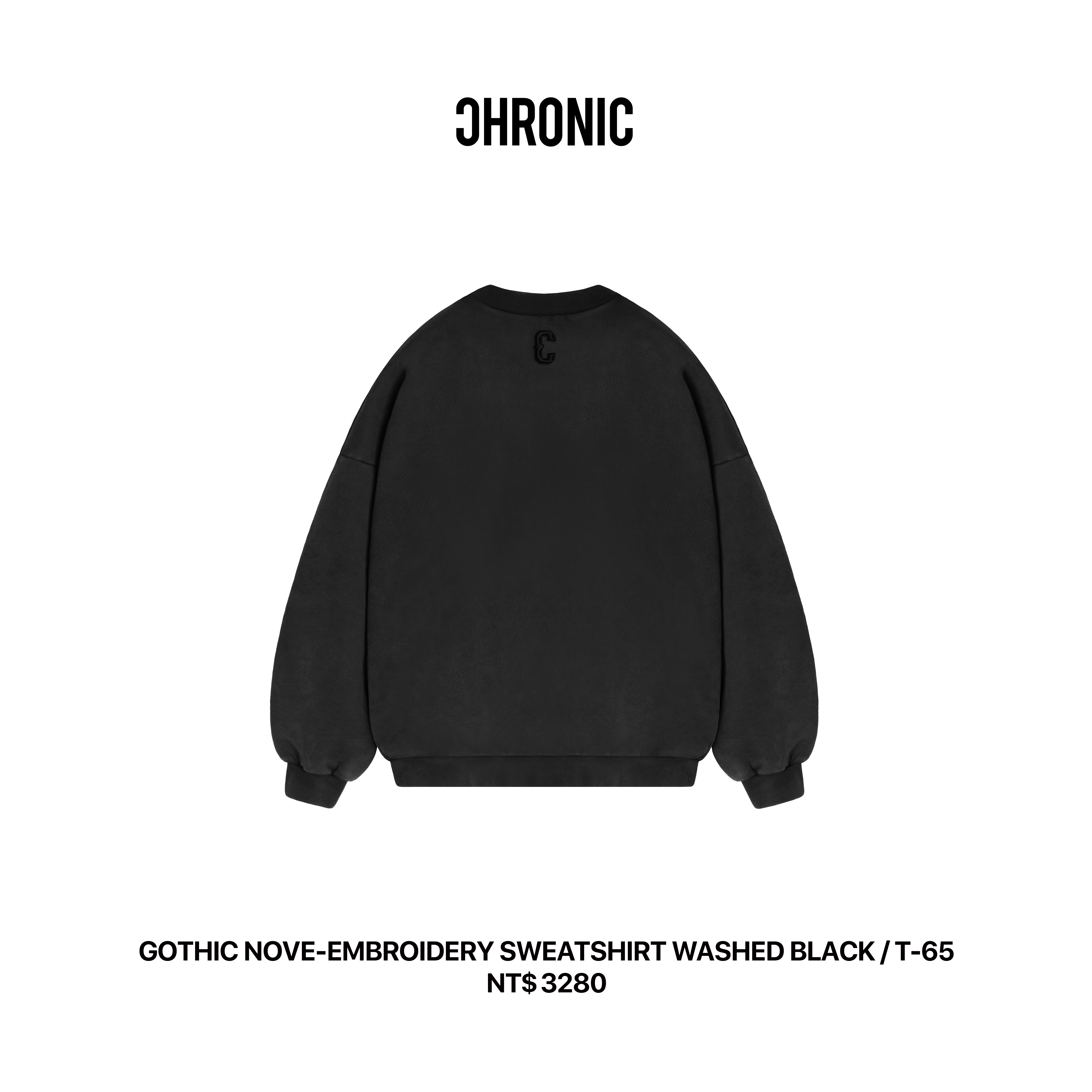 GOTHIC NOVE-EMBROIDERY SWEATSHIRT WASHED BLACK / T-65