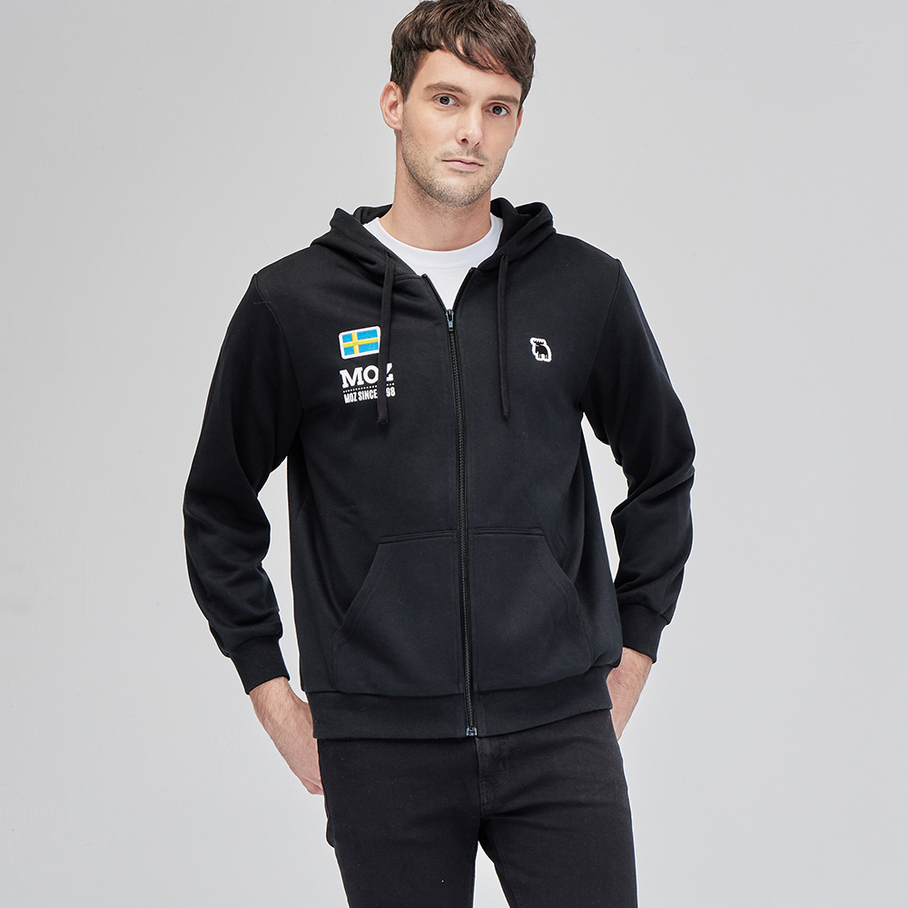 moz瑞典國旗駝鹿刺繡連帽外套-黑(亞洲版)女款