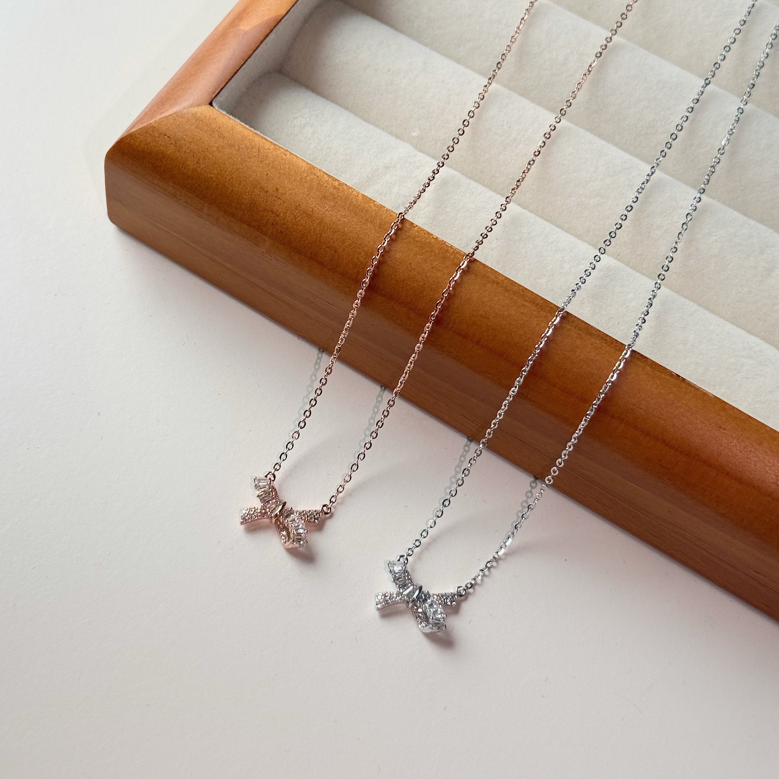 Y48【輕奢】鋯石排鑽蝴蝶結純銀套組