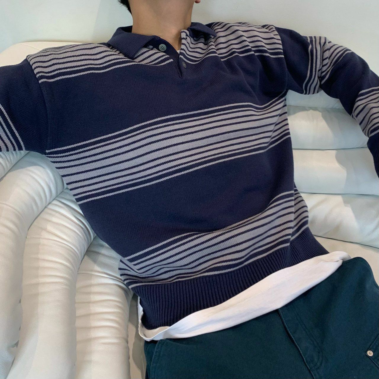 橫間長袖Polo Tee OREO-086T