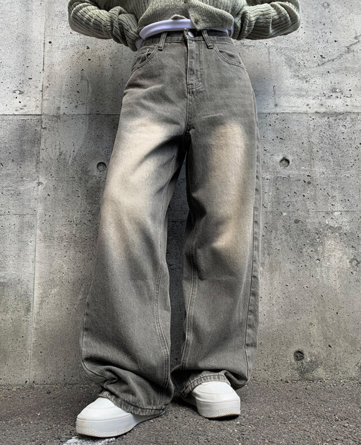 韓國連線🇰🇷 Anyonemore 顯瘦水洗牛仔寬褲 黑灰色 牛仔 寬褲/預購