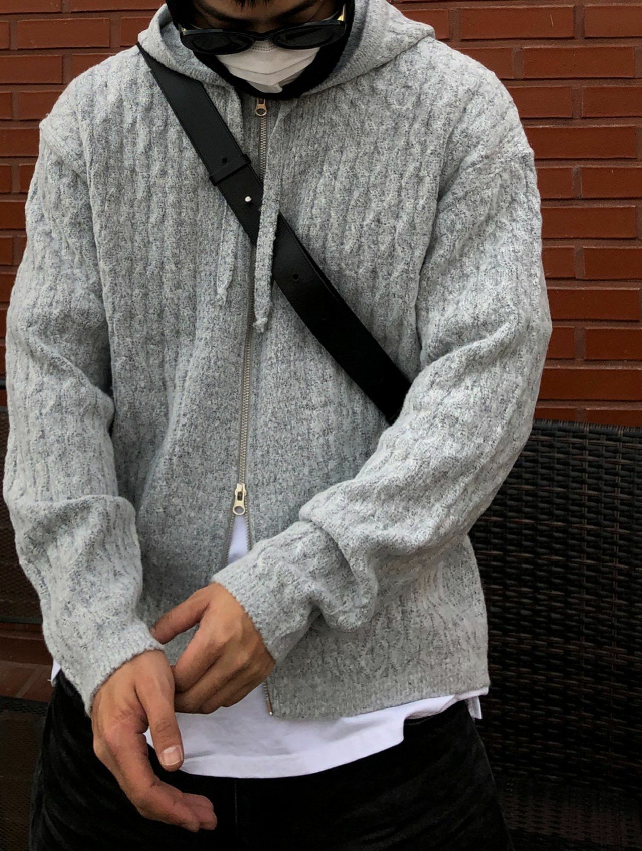 暗紋連帽拉鍊針織外套 OREO-090JK