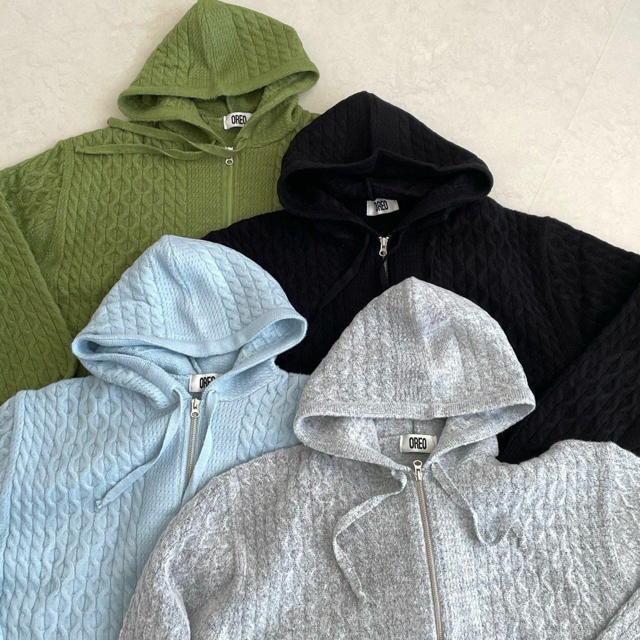 暗紋連帽拉鍊針織外套 OREO-090JK