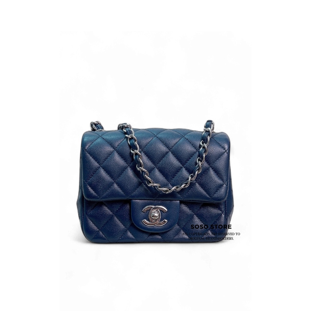 Chanel mini squ caviar - Navy / Shw