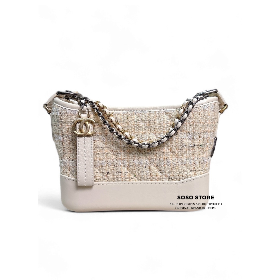 Chanel Tweed Gabrielle Hobo Bag - White / Ghw&Shw