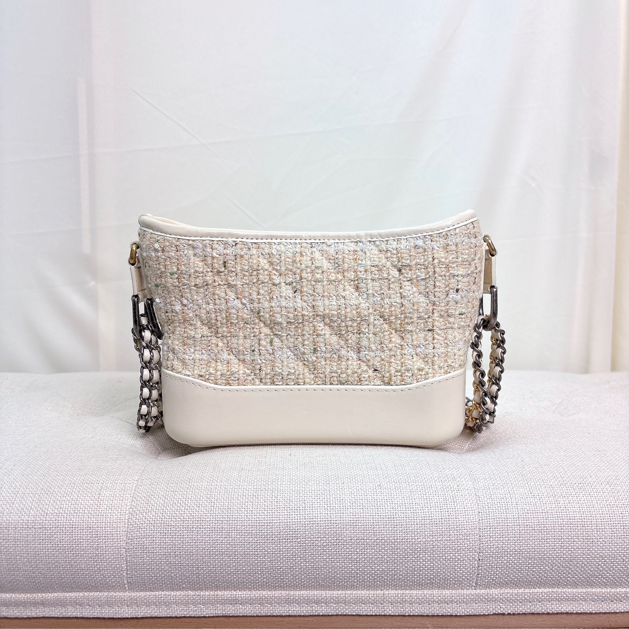Chanel Tweed Gabrielle Hobo Bag - White / Ghw&Shw