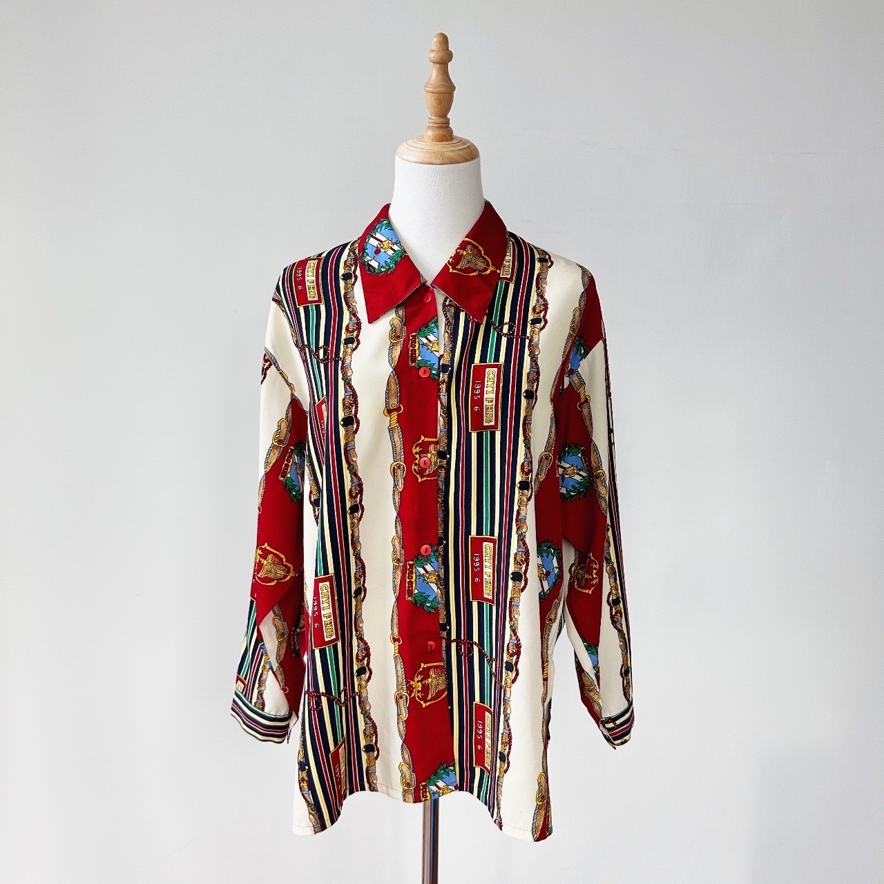 鮮紅巴洛克馬球古着上衣