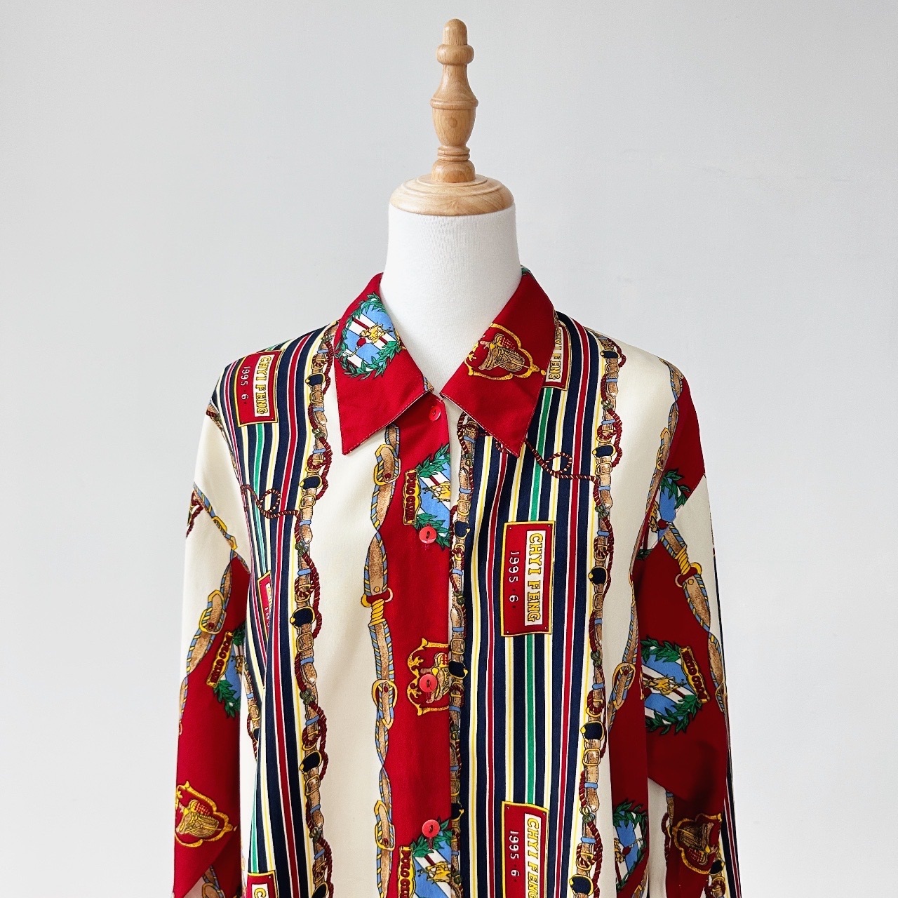 鮮紅巴洛克馬球古着上衣