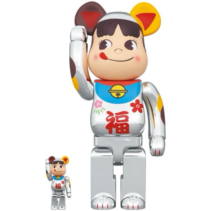 BE@RBRICK 招き猫 ペコちゃん 福 銀メッキ 400% & 100%
