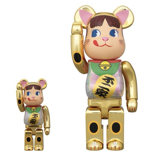 BE@RBRICK 招き猫 ペコちゃん 金メッキ 蓄光ミルキー入り 400% & 100%