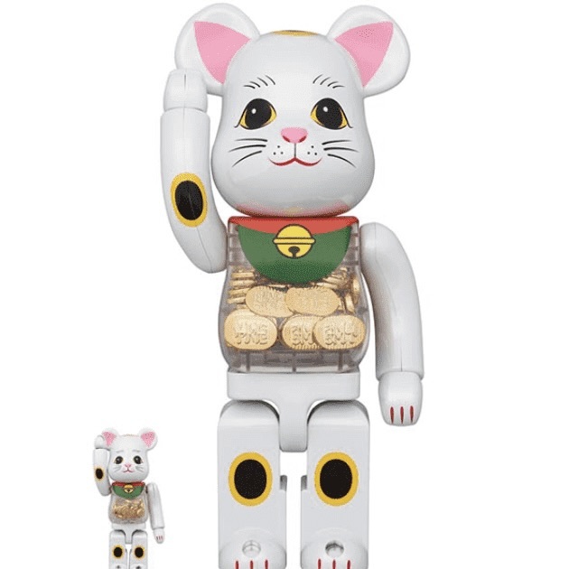 BE@RBRICK  金幣招財貓 小判 白色 400% & 100%