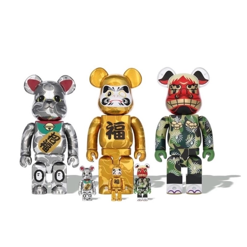 BE@RBRICK BAPE 招き猫 銀メッキ／達磨 金メッキ／獅子舞 400% & 100% 套組