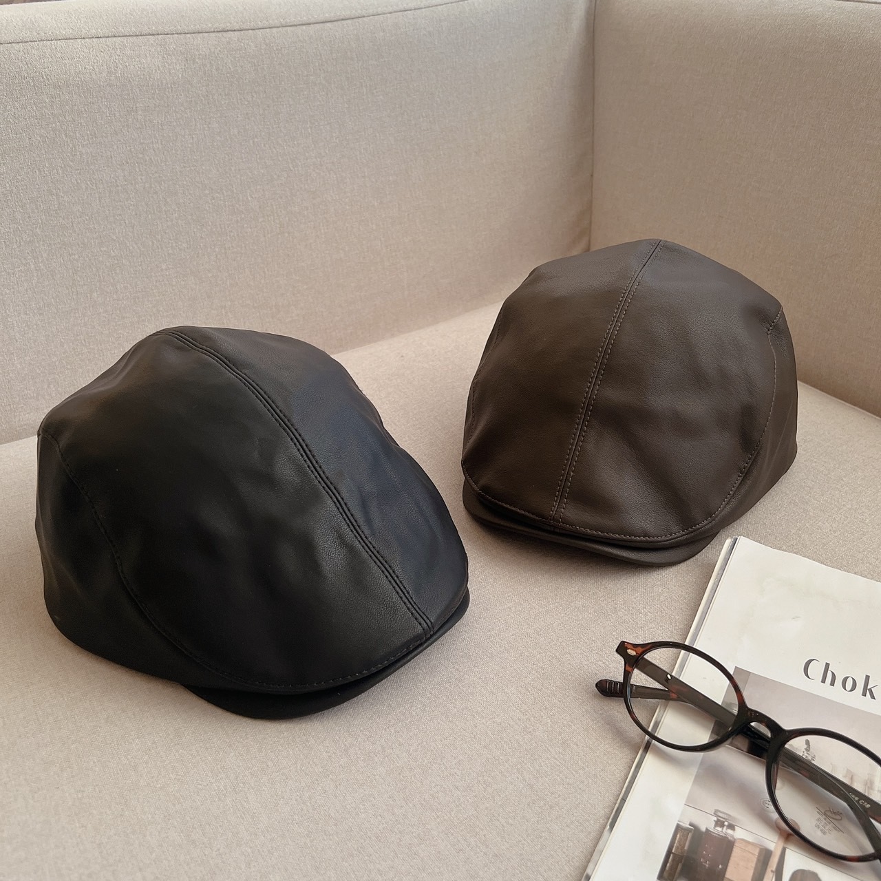 皮革個性鴨舌小偷帽/二色