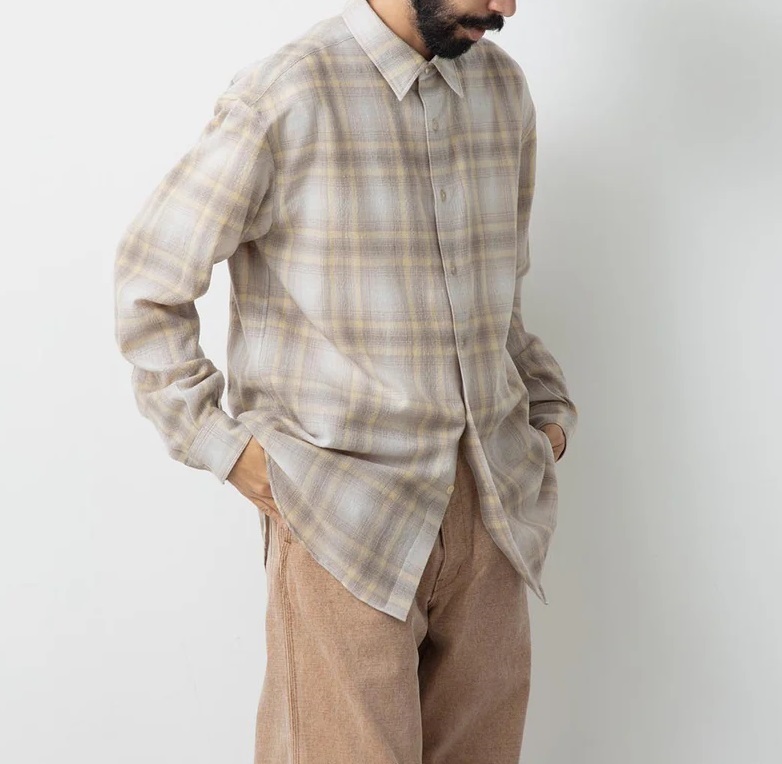 AURALEE 2024 A/W AIRY WOOL CHECK SHIRT - YELLOW x GREY CHECK PRE ORDER ITEM (預訂中)