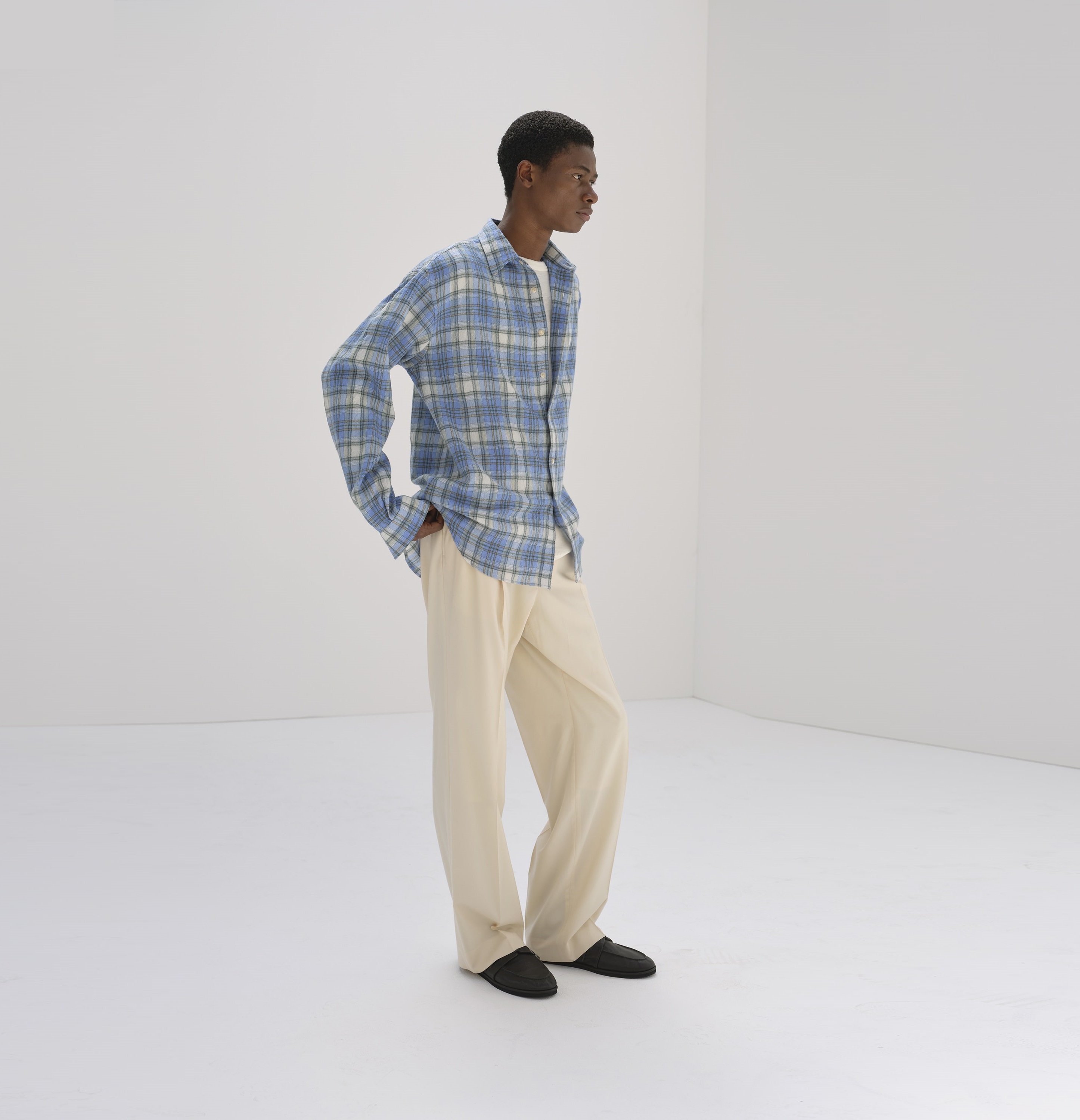 AURALEE 2024 A/W AIRY WOOL CHECK SHIRT - BLUE CHECK PRE ORDER ITEM (預訂中)