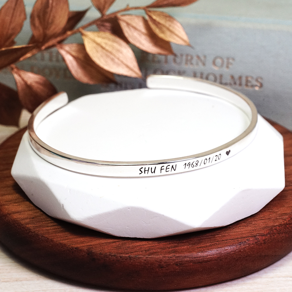 秘語悄悄 3mm極細 純銀刻字手環 亮面款 女生手環