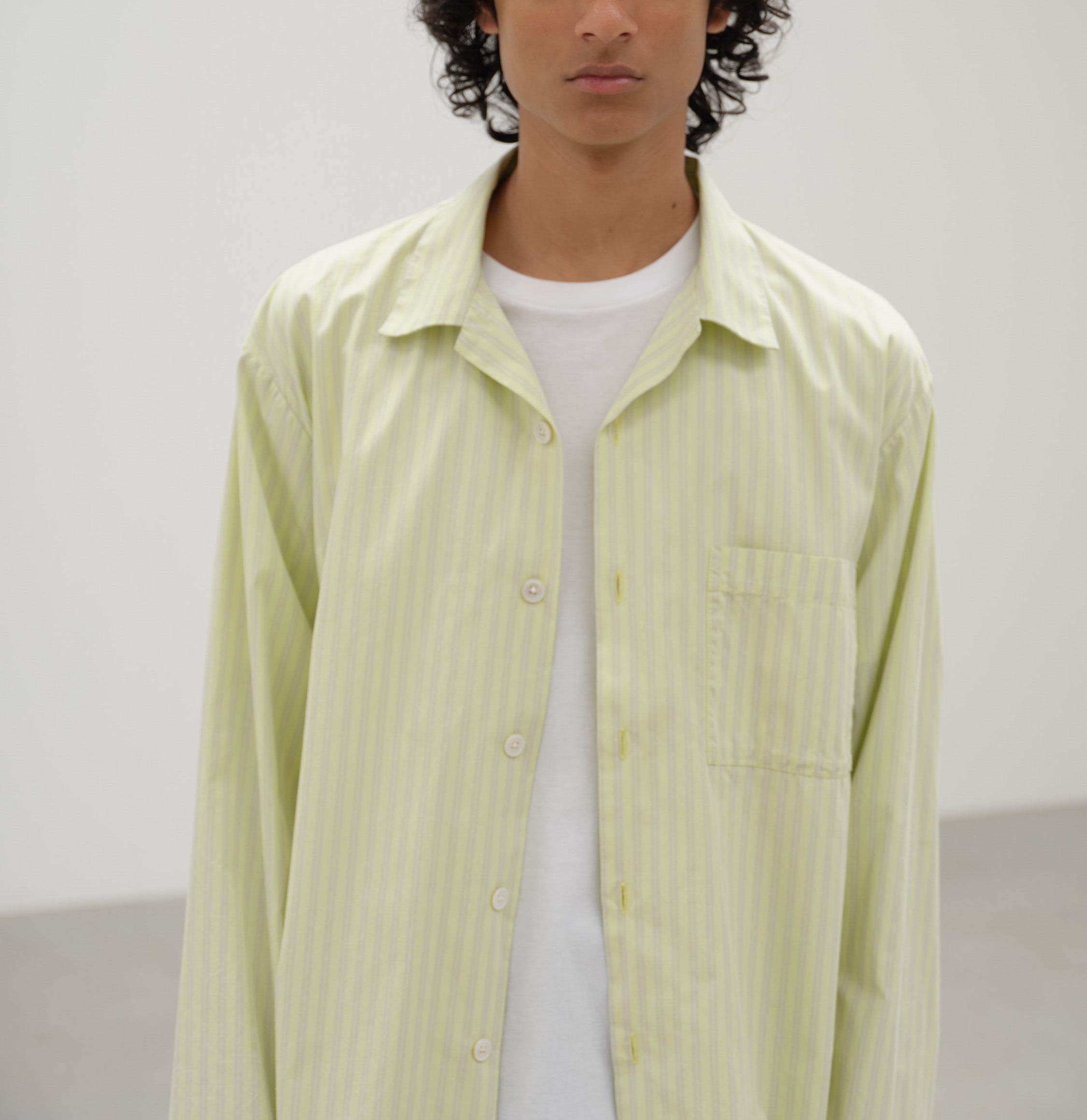AURALEE 2024 A/W COTTON POPLIN PYJAMAS SHIRT L/S - LIGHT MOSS STRIPES PRE ORDER ITEM (預訂中)