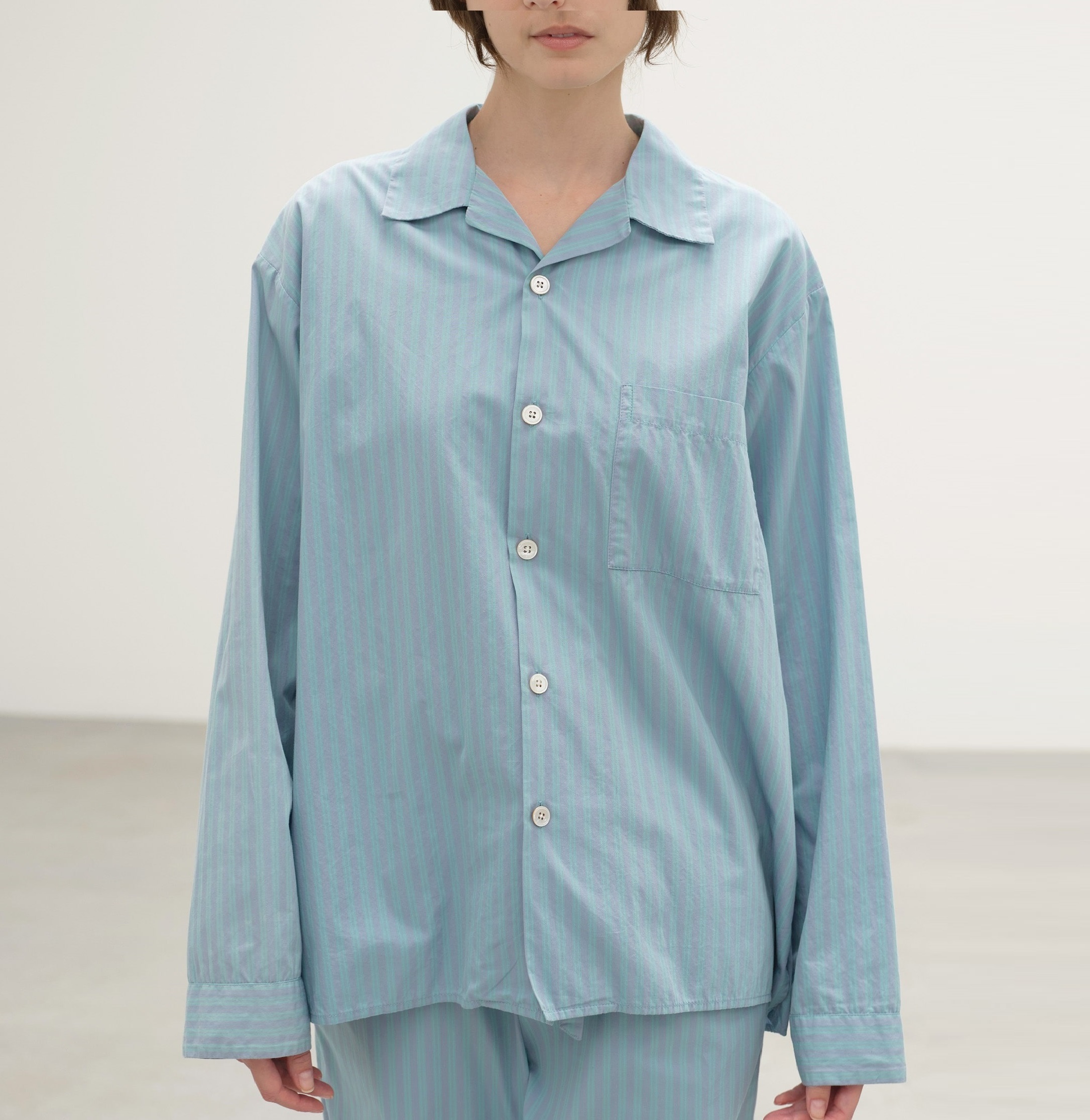 AURALEE 2024 A/W COTTON POPLIN PYJAMAS SHIRT L/S - MIST STRIPES PRE ORDER ITEM (預訂中)